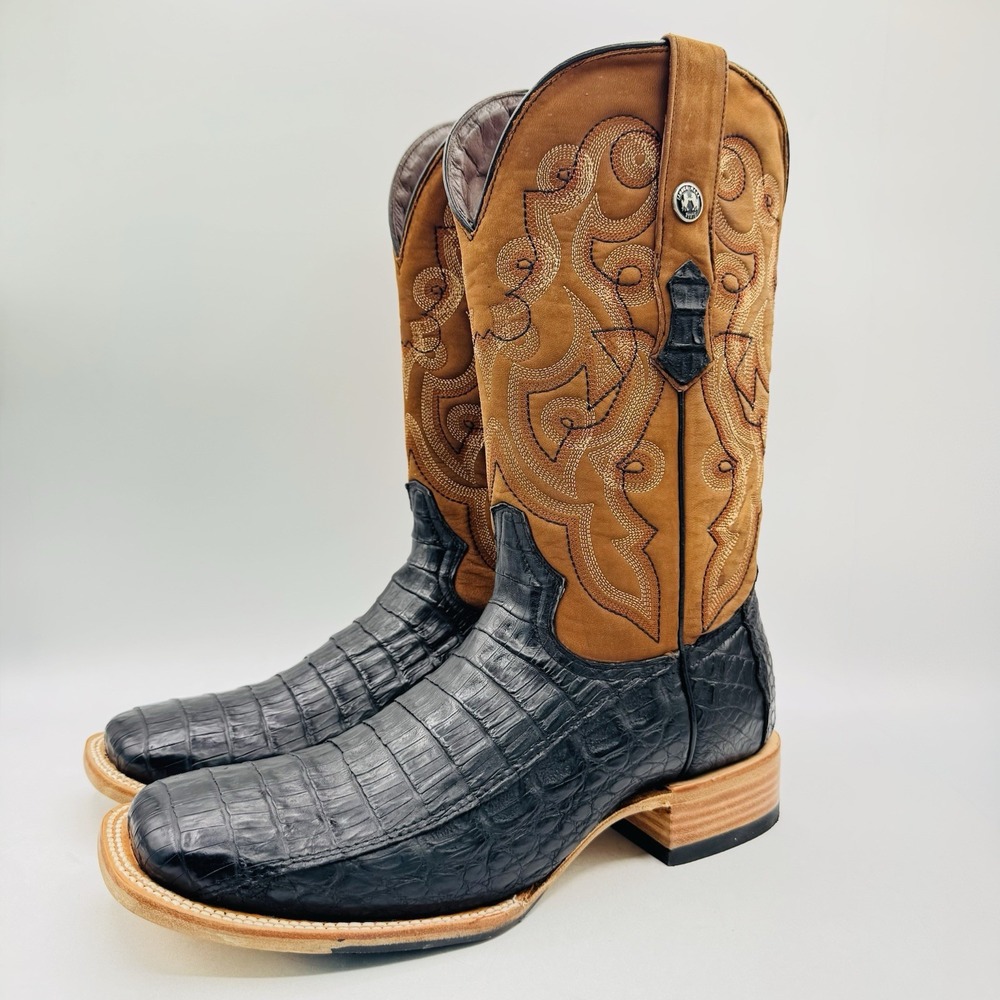Tanner Mark Exotic Caiman Belly Boots Men's Size 9.5 Black Genuine